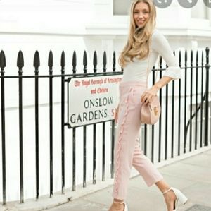 NWT Zara ruffled light pink trousers pockets XL